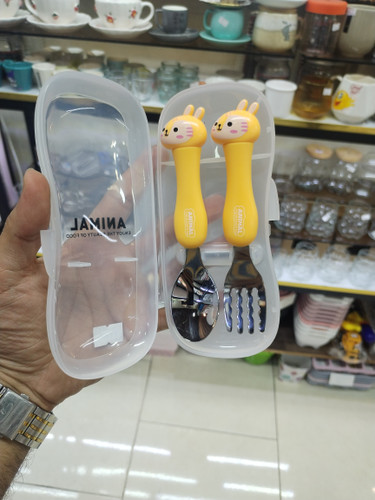 قاشق و چنگال کودک مدل Animal بسته 2 عددی